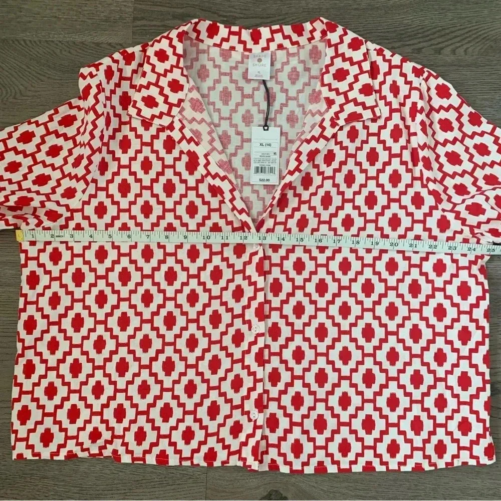 Shade & Shore™ Cropped Button-Up Short Sleeve Cover Up Top - Size XL - Red - NWT